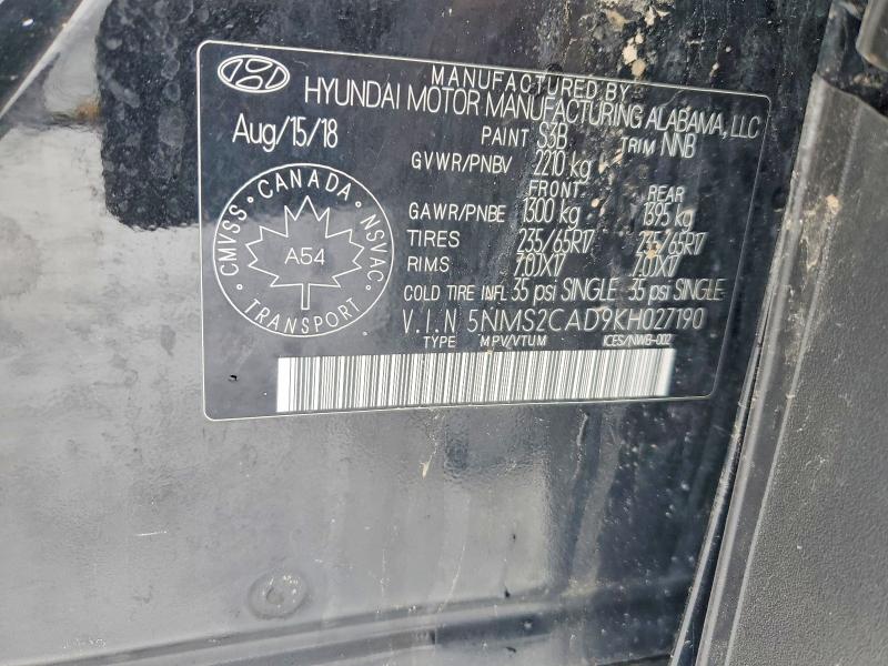 Aukcja sprzedaży 2019 Hyundai Santa Fe, vin: 5NMS2CAD9KH027190, numer aukcji: 46330616