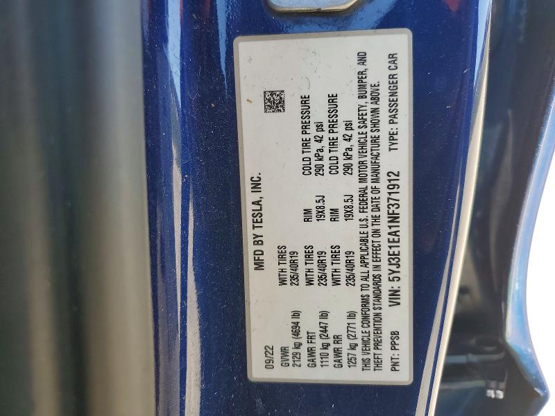 Aukcja sprzedaży 2022 Tesla Model 3, vin: 5YJ3E1EA1NF371912, numer aukcji: 46483166