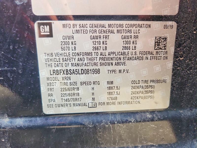 Продаж на аукціоні авто 2020 Buick Envision, vin: LRBFXBSA5LD081998, номер лоту: 47631296