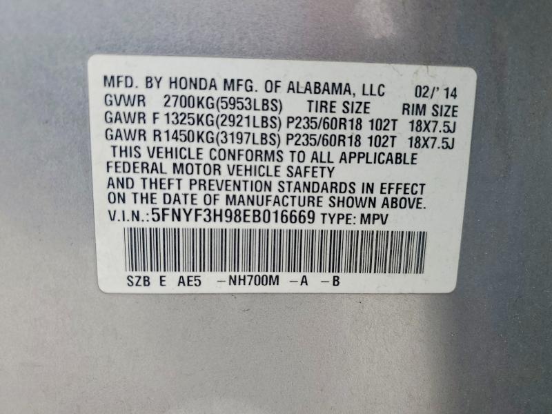 2014 Honda Pilot მანქანა იყიდება აუქციონზე, vin: 5FNYF3H98EB016669, აუქციონის ნომერი: 48177436