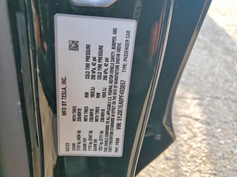 Продажа на аукционе авто 2023 Tesla Model 3, vin: 5YJ3E1EA0PF493857, номер лота: 47643676
