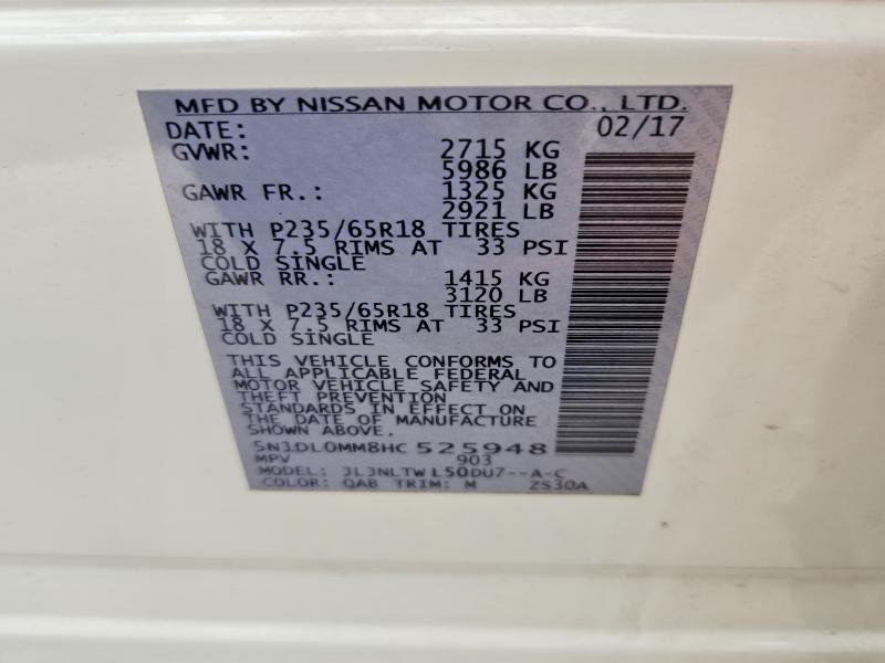 46852866 :رقم المزاد ، 5N1DL0MM8HC525948 vin ، 2017 Infiniti Qx60 مزاد بيع