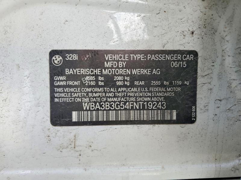 45763106 :رقم المزاد ، WBA3B3G54FNT19243 vin ، 2015 Bmw 328 مزاد بيع