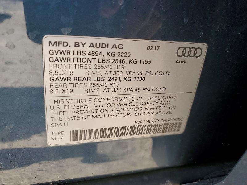 Aukcja sprzedaży 2017 Audi Q3, vin: WA1GCCFS7HR016052, numer aukcji: 47188766