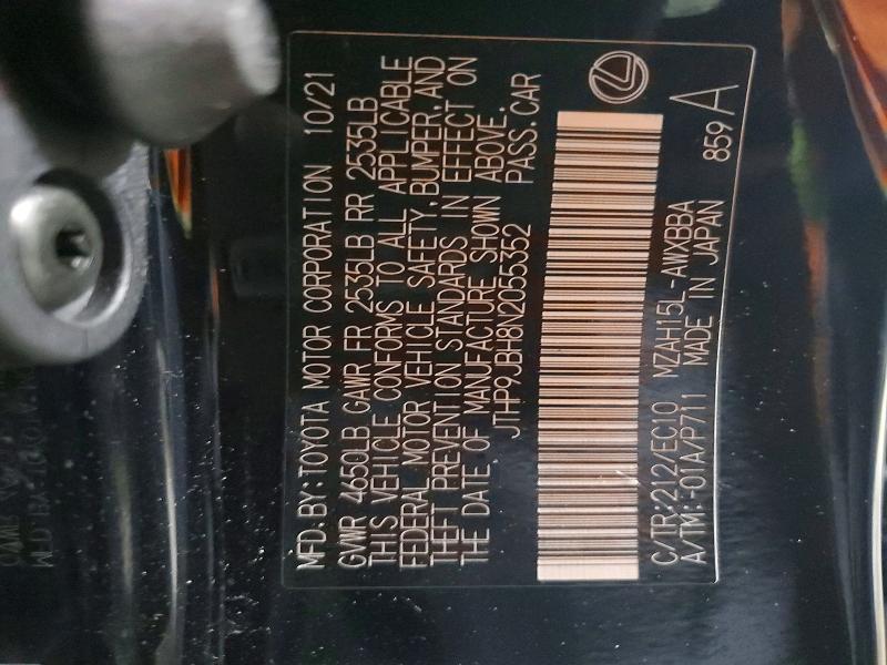 79083695 :رقم المزاد ، JTHP9JBH8N2055352 vin ، 2022 Lexus Ux 250h مزاد بيع