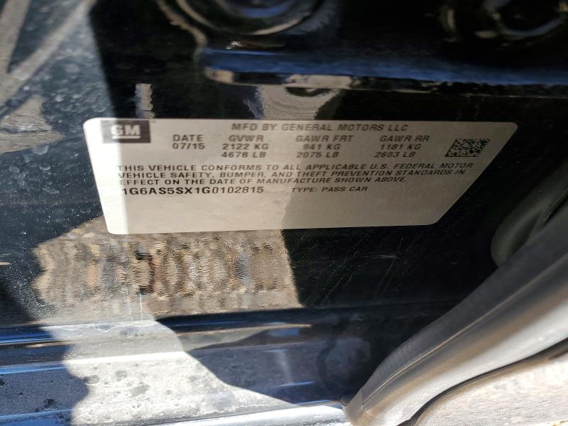 41672646 :رقم المزاد ، 1G6AS5SX1G0102815 vin ، 2016 Cadillac Cts مزاد بيع