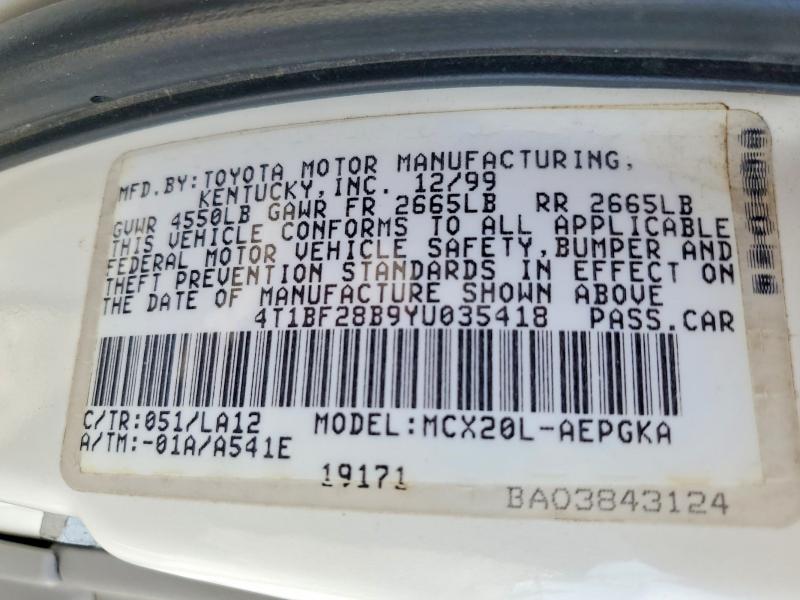 Aukcja sprzedaży 2000 Toyota Avalon, vin: 4T1BF28B9YU035418, numer aukcji: 48000196