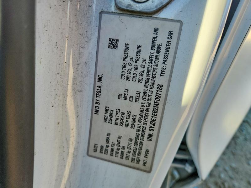 45658766 :رقم المزاد ، 5YJ3E1EB2MF097188 vin ، 2021 Tesla Model 3 مزاد بيع