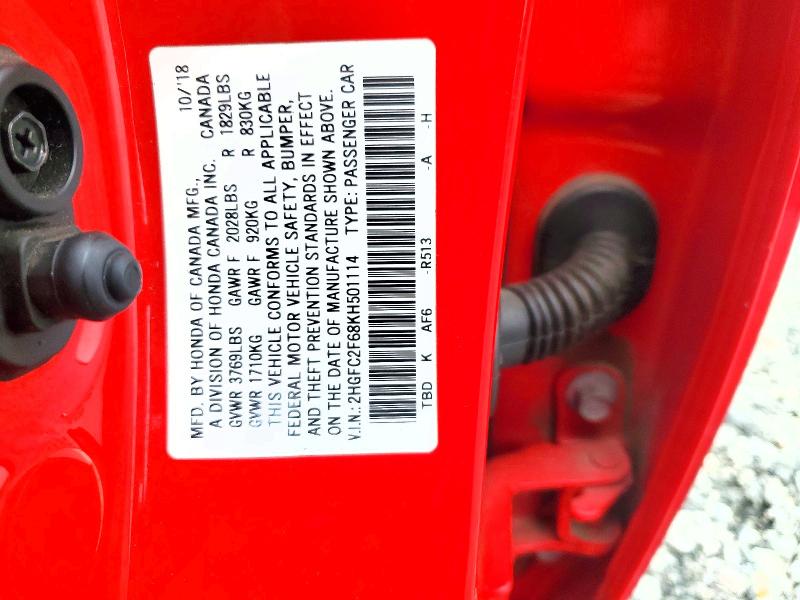 Продажа на аукционе авто 2019 Honda Civic, vin: 2HGFC2F68KH501114, номер лота: 79566195