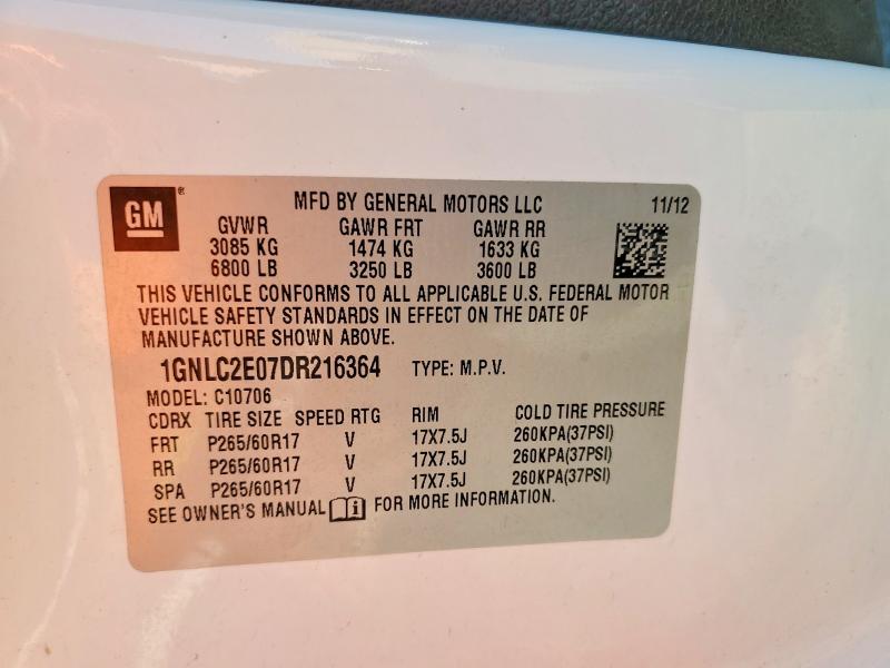 79690005 :رقم المزاد ، 1GNLC2E07DR216364 vin ، 2013 Chevrolet Tahoe مزاد بيع