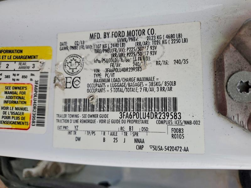 46407186 :رقم المزاد ، 3FA6P0LU4DR239583 vin ، 2013 Ford Fusion مزاد بيع