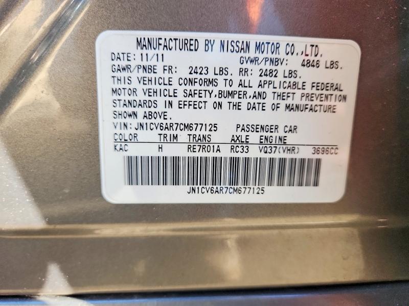 Aukcja sprzedaży 2012 Infiniti G37 Sedan, vin: JN1CV6AR7CM677125, numer aukcji: 45843616
