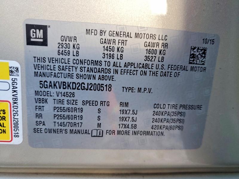 Продажа на аукционе авто 2016 Buick Enclave, vin: 5GAKVBKD2GJ200518, номер лота: 46715476