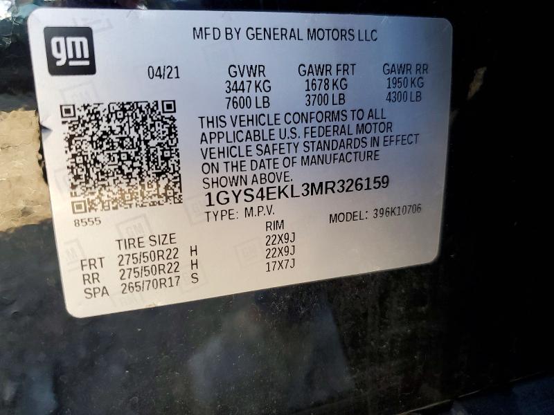 45767986 :رقم المزاد ، 1GYS4EKL3MR326159 vin ، 2021 Cadillac Escalade مزاد بيع