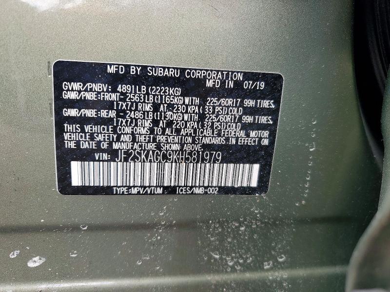 Продажа на аукционе авто 2019 Subaru Forester, vin: JF2SKAGC9KH581979, номер лота: 47021226