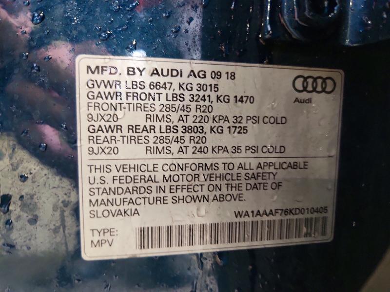 79889415 :رقم المزاد ، WA1AAAF76KD010405 vin ، 2019 Audi Q7 مزاد بيع
