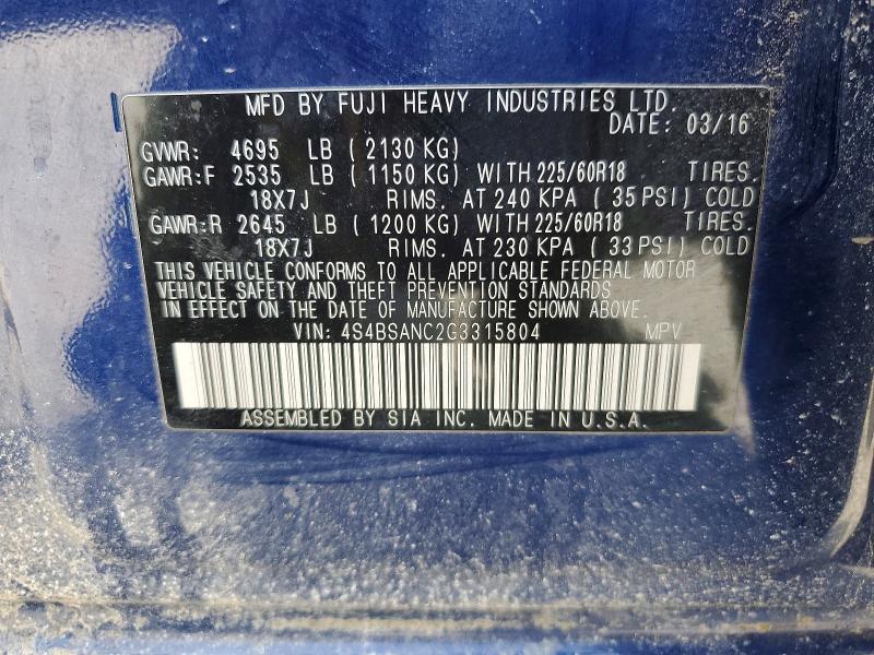 Продажа на аукционе авто 2016 Subaru Outback, vin: 4S4BSANC2G3315804, номер лота: 79088635
