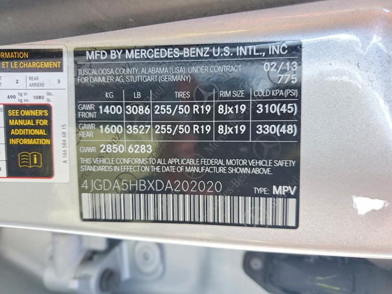Продаж на аукціоні авто 2013 Mercedes-benz Ml, vin: 4JGDA5HBXDA202020, номер лоту: 46611166