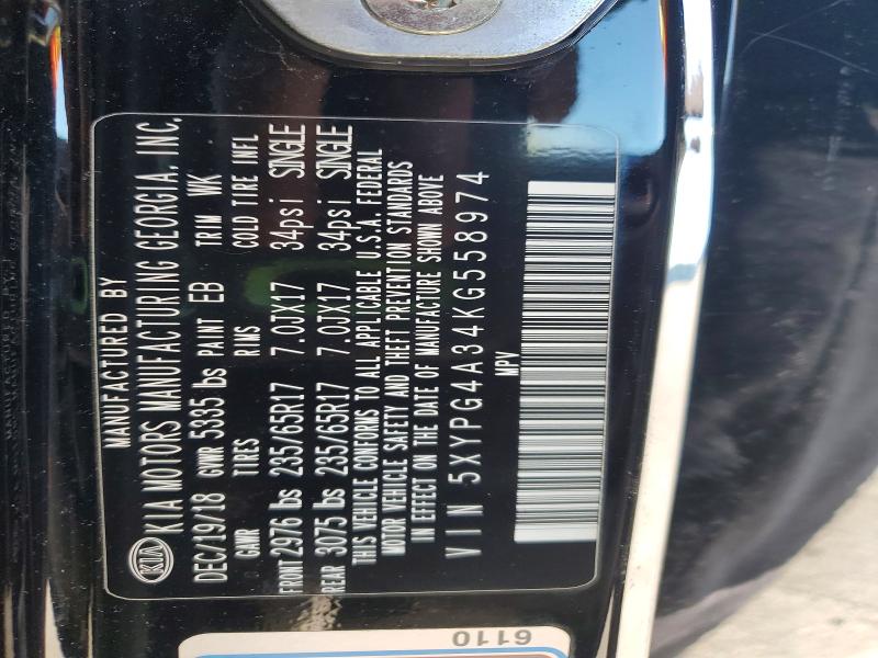 45940176 :رقم المزاد ، 5XYPG4A34KG558974 vin ، 2019 Kia Sorento مزاد بيع