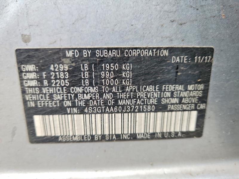 46499746 :رقم المزاد ، 4S3GTAA60J3721580 vin ، 2018 Subaru Impreza مزاد بيع