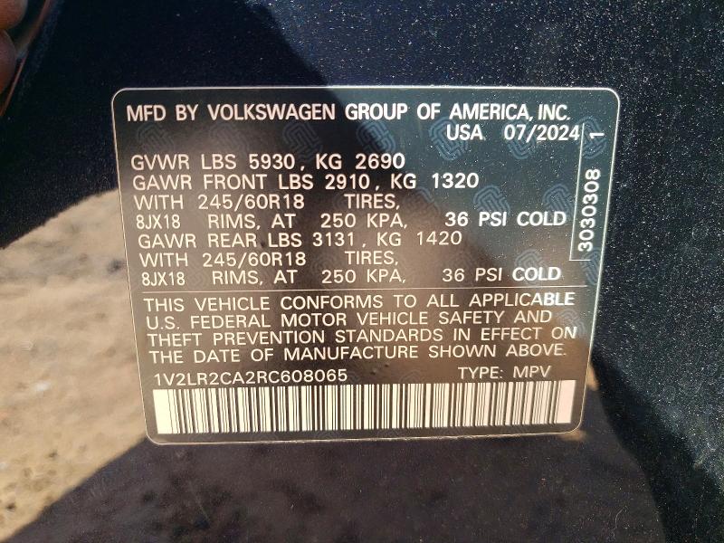 2024 Volkswagen Atlas მანქანა იყიდება აუქციონზე, vin: 1V2LR2CA2RC608065, აუქციონის ნომერი: 46684836