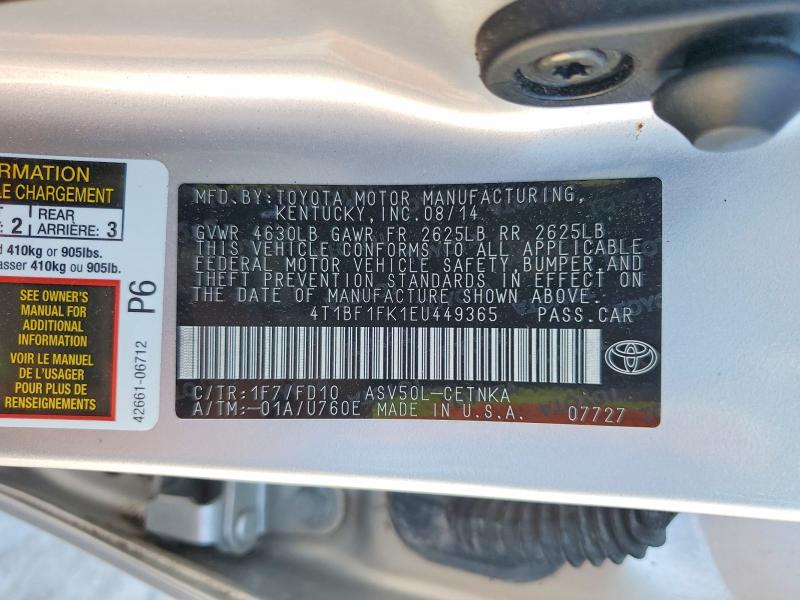 46580936 :رقم المزاد ، 4T1BF1FK1EU449365 vin ، 2014 Toyota Camry مزاد بيع