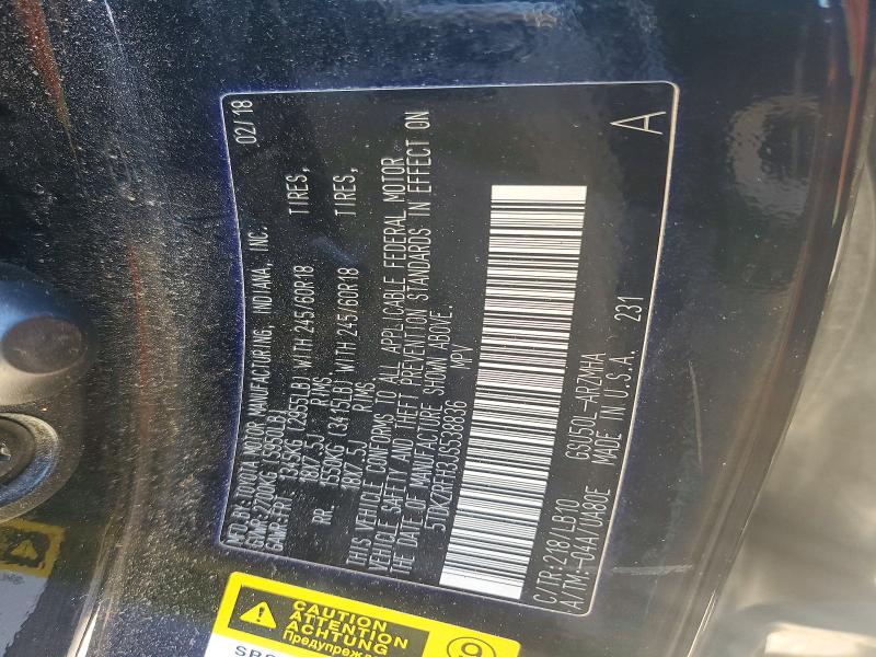 Aukcja sprzedaży 2018 Toyota Highlander, vin: 5TDKZRFH3JS538836, numer aukcji: 46019976