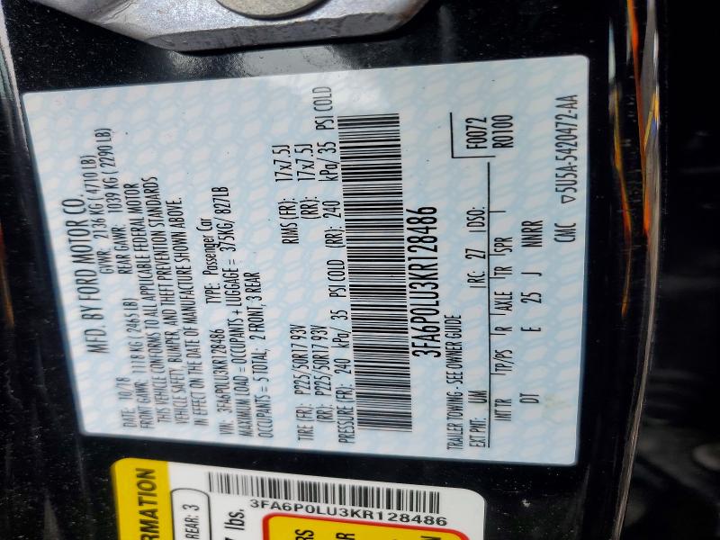 Продажа на аукционе авто 2019 Ford Fusion, vin: 3FA6P0LU3KR128486, номер лота: 46246066