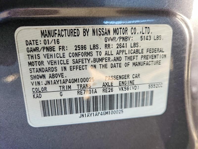 47155516 :رقم المزاد ، JN1AY1AP4GM100025 vin ، 2016 Infiniti Q70 مزاد بيع
