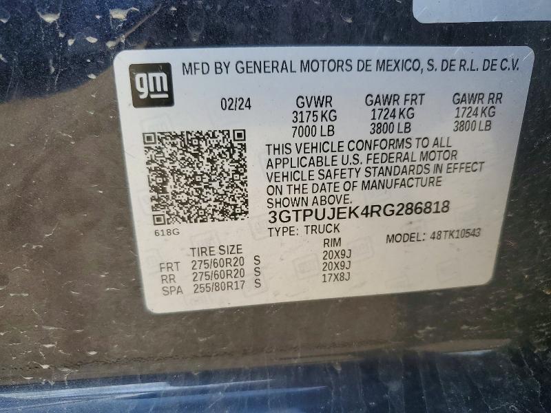 Продаж на аукціоні авто 2024 Gmc Sierra, vin: 3GTPUJEK4RG286818, номер лоту: 47614716
