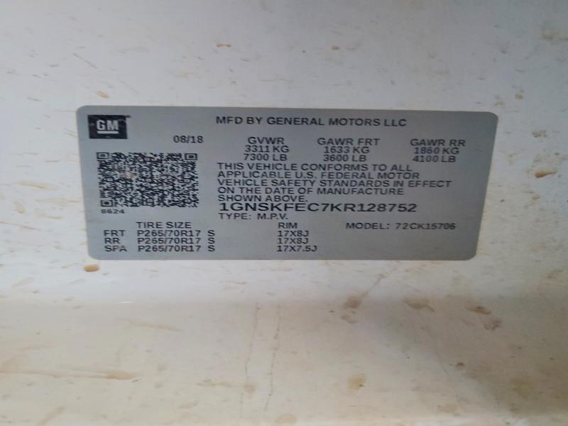 47660156 :رقم المزاد ، 1GNSKFEC7KR128752 vin ، 2019 Chevrolet Tahoe مزاد بيع