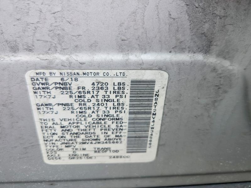 47223556 :رقم المزاد ، JN8AT2MV4JW345662 vin ، 2018 Nissan Rogue مزاد بيع