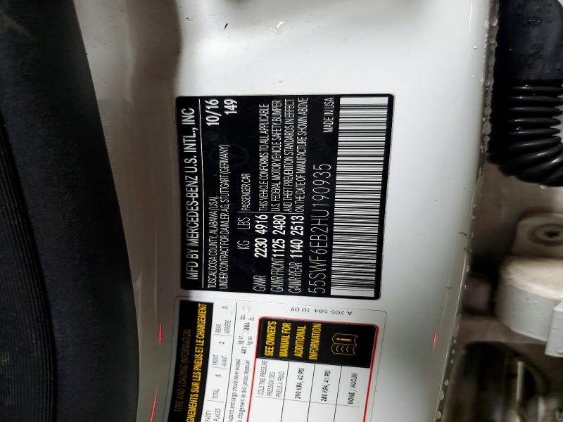 47248266 :رقم المزاد ، 55SWF6EB2HU190935 vin ، 2017 Mercedes-benz C مزاد بيع