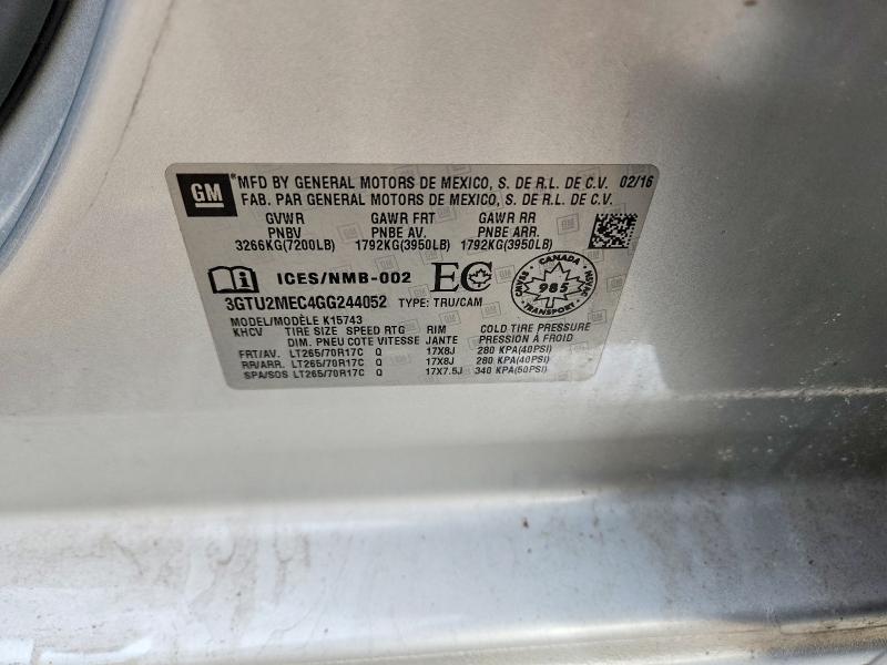 47174186 :رقم المزاد ، 3GTU2MEC4GG244052 vin ، 2016 Gmc Sierra مزاد بيع