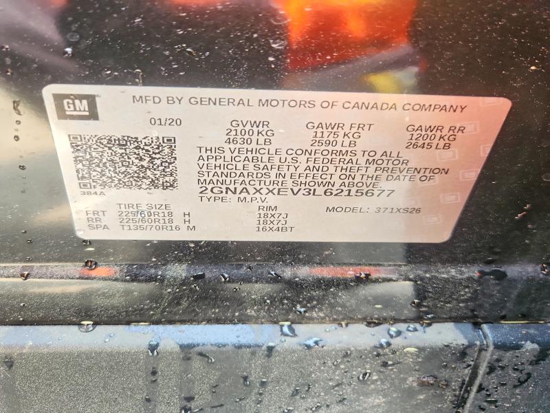 45590936 :رقم المزاد ، 2GNAXXEV3L6215677 vin ، 2020 Chevrolet Equinox مزاد بيع