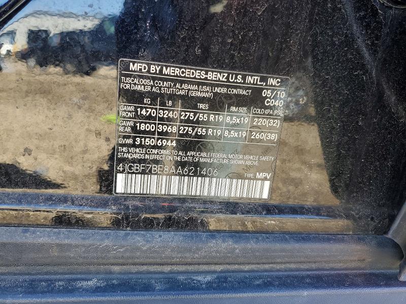 47262416 :رقم المزاد ، 4JGBF7BE8AA621406 vin ، 2010 Mercedes-benz Gl مزاد بيع