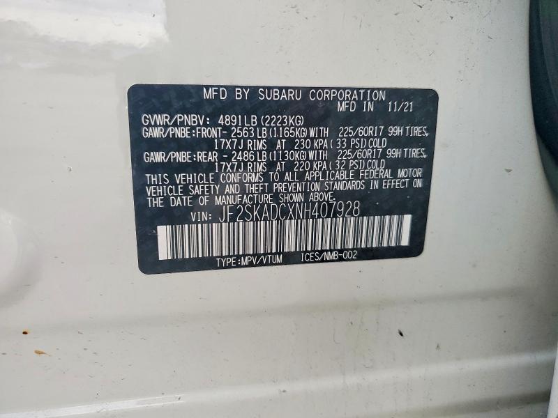 Aukcja sprzedaży 2022 Subaru Forester, vin: JF2SKADCXNH407928, numer aukcji: 48076366