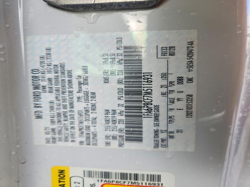 45652206 :رقم المزاد ، 1FA6P8CF7M5116931 vin ، 2021 Ford Mustang مزاد بيع