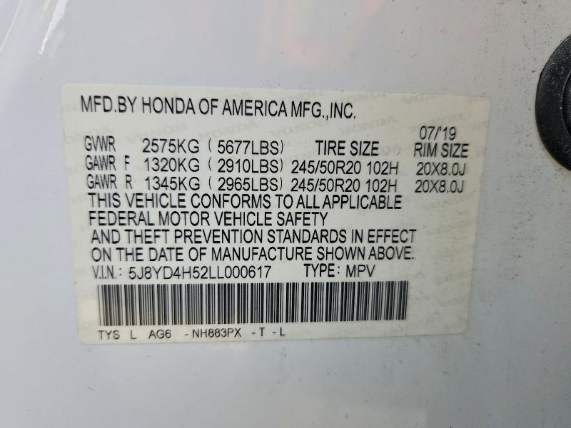 2020 Acura Mdx მანქანა იყიდება აუქციონზე, vin: 5J8YD4H52LL000617, აუქციონის ნომერი: 46495586