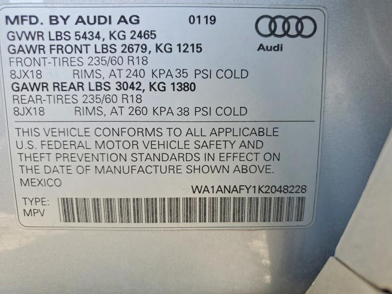 47793296 :رقم المزاد ، WA1ANAFY1K2048228 vin ، 2019 Audi Q5 مزاد بيع