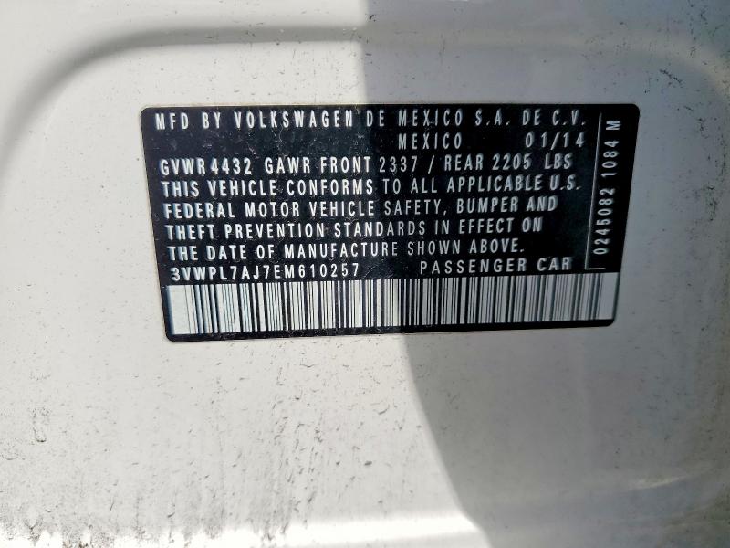 47572536 :رقم المزاد ، 3VWPL7AJ7EM610257 vin ، 2014 Volkswagen Jetta مزاد بيع