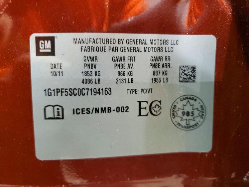 Продаж на аукціоні авто 2012 Chevrolet Cruze Lt Turbo 4dr, vin: 1G1PF5SC0C7194163, номер лоту: 47682906