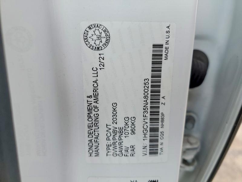 Продажа на аукционе авто 2022 Honda Accord, vin: 1HGCV1F35NA800253, номер лота: 45819156