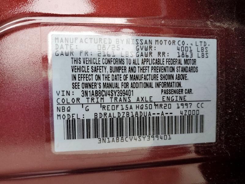 Auction sale of the 2025 Nissan Sentra, vin: 3N1AB8CV4SY399401, lot number: 48356106