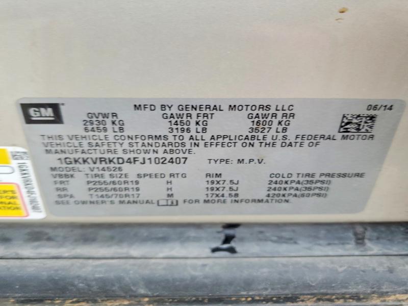 46061006 :رقم المزاد ، 1GKKVRKD4FJ102407 vin ، 2015 Gmc Acadia مزاد بيع