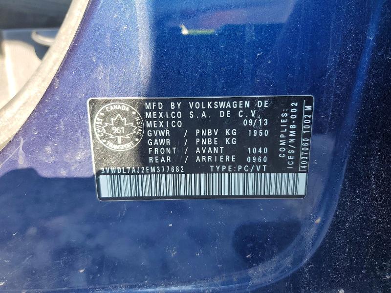 78101765 :رقم المزاد ، 3VWDL7AJ2EM377682 vin ، 2014 Volkswagen Jetta مزاد بيع