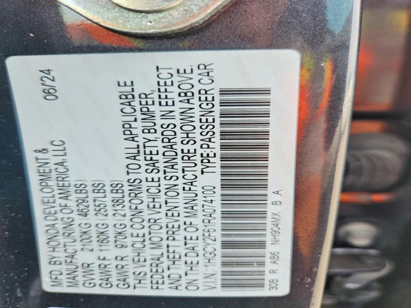 2024 Honda Accord მანქანა იყიდება აუქციონზე, vin: 1HGCY2F61RA074100, აუქციონის ნომერი: 41968836
