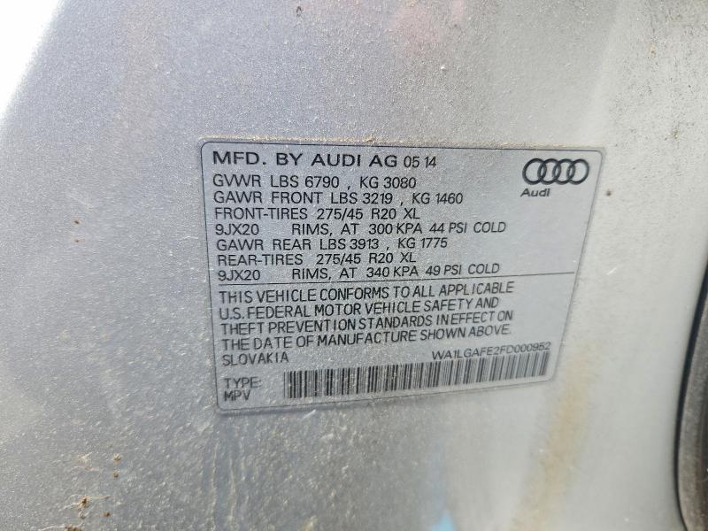 47524946 :رقم المزاد ، WA1LGAFE2FD000952 vin ، 2015 Audi Q7 مزاد بيع