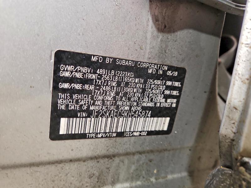 Aukcja sprzedaży 2019 Subaru Forester, vin: JF2SKAEC9KH545874, numer aukcji: 41692596
