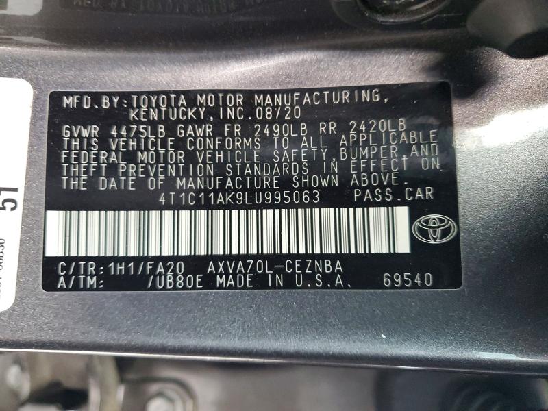 2020 Toyota Camry მანქანა იყიდება აუქციონზე, vin: 4T1C11AK9LU995063, აუქციონის ნომერი: 47750056